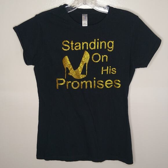 Gildan women's size medium black t-shirt with wedding saying. Gold wording. - Picture 1 of 7